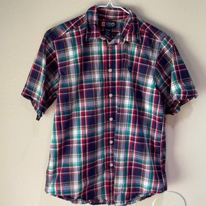 Chaps Boys Button Down Plaid Dress Shirt